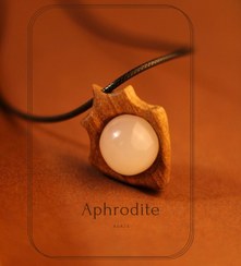 تصویر گردنبند سنگ عقیق و چوب گردو بند چرمی Agate wooden necklace