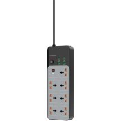 تصویر چندراهی پاور یونیورسال Porodo 3000W | 7AC با 6 پورت USB (4C + 2A) - خاکستری Porodo 3000W | 7AC Universal Power Strip with 6 USB Ports (4C + 2A) - Gray