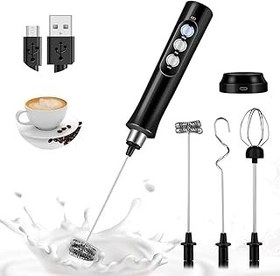 تصویر Milkal Milk Frther Milkal ، شیر برقی قابل شارژ USB ، 3 سرعت قابل تنظیم ، حالت شارژ دوتایی USB ، با 3 ضرب و شتم از جنس استنلس استیل برای لاته ، کاپوچینو ، شکلات داغ ، تخم مرغ (سیاه) NALACAL Milk Frother Handheld, USB Rechargeable Electric Milk Frother, 3 Speed Adjustable, Dual USB Charging Mode, with 3 Stainless Steel Whisks for Latte, Cappuccino, Hot Chocolate, Egg (Black)