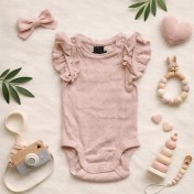 تصویر بادی آستین کوتاه وارداتی آستین چین دار رنگ صورتی برند H&M 