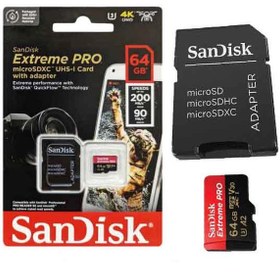 تصویر رم میکرو 64 گیگ سن دیسک SanDisk Extreme Pro V30 U3 A2 C10 200MB/s + خشاب 