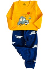 تصویر بلوز وشلوار آستین بلند پسرانه طرح ماشین - سایز 