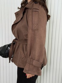 تصویر ترنج کت پاییزه زنانه در جنس جیر لمینت شده مدل دریا - نسکافه ای / ۳۸ 