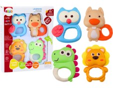 تصویر ست جغجغه و دندانگیر نوزادی ۴ عددی طرح حیوانات 