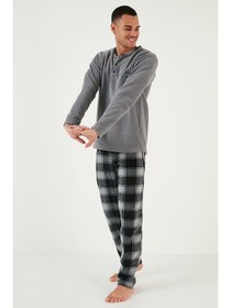 تصویر Ekose Regular Fit Bisiklet Yaka Kışlık Polar Erkek Pijama Takımı 609610013W4 