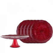 تصویر سرویس شیرینی خوری 7 پارچه ۶ نفره کاراجا اکتا قرمز 