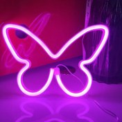 تصویر چراغ خواب مدل تابلو نیون فلکس نئونی طرح پروانه مجموعه 3 عددی نارنجی مدل 508386 