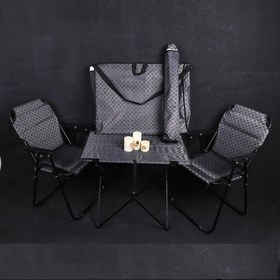 تصویر پک صندلی تاشو 9 فنره مسافرتی درجه یک و میز تاشو مسافرتی ست در 5 رنگ و طرح (2صندلی مسافرتی تاشو و 1 میز) 