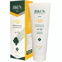 تصویر کرم ضد آفتاب رنگی +SPF50 بیکن پوست خشک شماره +1 حجم 50 میلی لیتر Biken Tinted Sunscreen Cream SPF50+ For Dry Skin 50ml