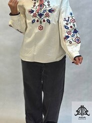 تصویر شومیز جلوبسته گلدوزی شده لینن سفید 