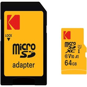 تصویر کارت حافظه microSDXC کداک مدل PREMIUM PERFORMANCE کلاس 10 استاندارد UHS-I U1 V10 A1 سرعت 90MBps ظرفیت 64 گیگابایت به همراه آداپتورSD 