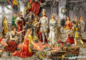 تصویر نخ و نقشه تابلو فرش تاجگذاری حضرت سلیمان آرازفرش تبریز 