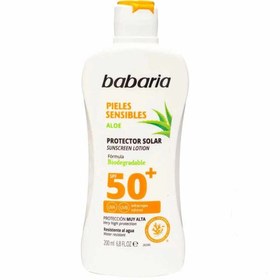 تصویر لوسیون ضد آفتاب باباریا مدل Aloe Vera حاوی SPF50 حجم 200 میلی لیتر Babaria Sensitive Sunscreen Lotion SPF50+ 200ml