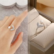 تصویر انگشتر دم وال استیل با مروارید 