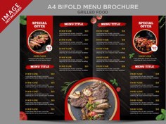 تصویر منو رستوران و فست فود A4 دو لت – Grilled food A4 bifold menu 