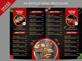 تصویر منو رستوران و فست فود A4 دو لت – Grilled food A4 bifold menu 