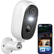 تصویر دوربین امنیتی شارژی ضد آب تحت شبکه COOAU ZS-GQ1 با کیفیت تصویر 2k COOAU WiFi Rechargeable Battery Camera 2K FHD Colour Night Vision 130° Wide Angle PIR Human Detection Audio and Light Alarm 100% Wireless Two-Way Audio IP65 Waterproof