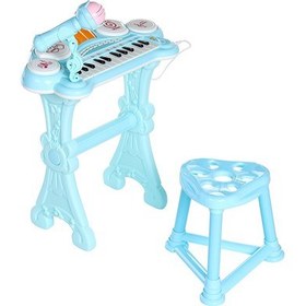 تصویر اسباب بازی پیانو الکترونیکی با صندلی و میکروفون رنگ آبی Kanisi Musical Piano Toy 