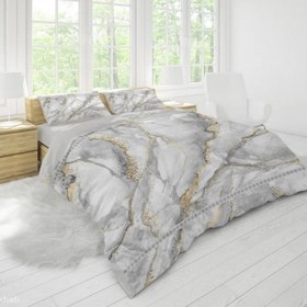 تصویر روتختی نانو تنسل 3 بعدی ترکیه ای طرح سنگی زمینه سفید خاکستری طلایی شرکت گوزل ترکیه (اصل) - تک نفره 5 تکه ا Bed Cover 3D Guzel Bed Cover 3D Guzel