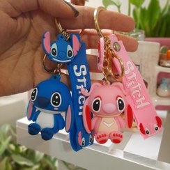 تصویر جاکلیدی سیلیکونی استیچ صورتی Keychain Cute Leeo Silicone Cartoon Animal Keyring