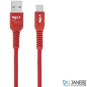 تصویر کابل شارژ و انتقال داده تایپ سی Wolf Type-C Cable 1m 