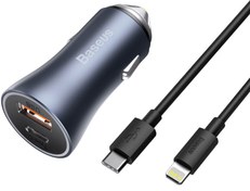 تصویر شارژر فندکی باسئوس مدل TZCCJD-B0G با کابل تایپ‌ سی به لایتنینگ توان 40 وات Baseus cigarette lighter charger TZCCJD-B0G with Type-C to Lightning cable 40W