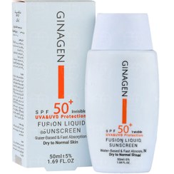 تصویر کرم ضد آفتاب ژیناژن پوست خشک تا نرمال بی رنگ 50 میل Ginagen sunscreen invisible for Dry to normal skin SPF50 cream 50ml
