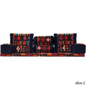 تصویر پشتی سنتی شاه نشین مخمل طرح عشایر – ست 7 تکه جاجیم 