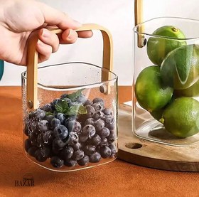 تصویر سطل یخ پیرکس دسته بامبو مربع کوچک 