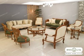 تصویر مبل کلاسیک و ترکیبی ۱۱ نفره کاجی 