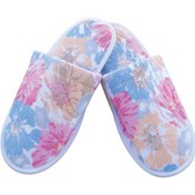 تصویر دمپایی حمام حوله ای پودایران طرح شقایق کرم صورتی سایز 4 