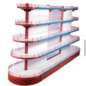 تصویر ست قفسه فروشگاهی خودایست دوطرفه طرح جدید با قوس انتهایی به ارتفاع 210 سانتیمتر و طول170 سانتیمتر 