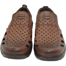 تصویر کفش مردانه چرم طبیعی تابستانی آیسان عسلی ارسال رایگان با گارانتیAISAN 