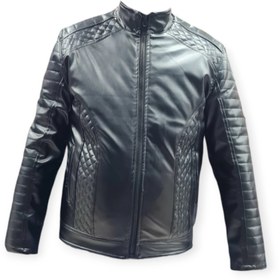 تصویر کاپشن چرم مردانه آستین زیپ دارتیوپی - تک رنگ / 2XL Men's leather jacket with zipper sleeves