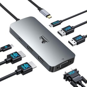 تصویر هاب USB C ، 5 در 1 چند پورت Type C به آداپتور HDMI ، Hub نوع Combo Hub (Thunderbolt 3) با HDMI ، SD / Micro Card Reader ، 2 پورت USB 3.0 برای MacBook ، iMac و سایر دستگاههای USB C. LIONWEI USB C Hub 3 Monitors, 7 in 1 USB C Docking Station Dual HDMI+ VGA Monitors Adapter, USB C to Dual Hdmi Hub Adapter, 100W PD, 2USB-A2.0+USB-C3.0 for Dell XPS, MacBook,HP, Lenovo,etc 7-IN-1