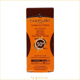 تصویر کرم ضد آفتاب آنتی آکنه سان سیف بی رنگ فاقد چربی SPF50 Sunsafe Sunblock Cream invisible Oil Free SPF50