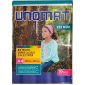 تصویر کاغذ چاپ عکس UNOMAT مدل Super Glossy سایز A4 بسته 20 عددی 255g 