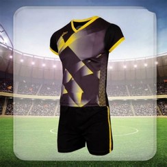 تصویر تیشرت و شورت والیبال تیمی اسیکس طرح تیم ملی ( رنگ مشکی ) - تیشرت والیبالی - لباس والیبال 