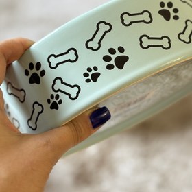 تصویر ظرف آب و غذای سگ و گربه آبی طرح استخوان 