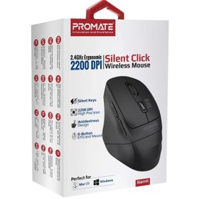 تصویر ماوس بی سیم پرومیت مدل SAMIT با طراحی ارگونومیک و دقت 2200 DPI 2.4GHz Ergonomic 2200 DPI Silent Click Wireless Mouse