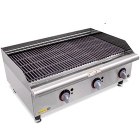 تصویر گریل 90 سانت ذغالی مکث سیلور max silver دستگاه گریل حرفه‌ای شیاردار مخصوص استیک و برگر دودی