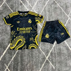 تصویر کیت فوتبال رئال مادرید مشکی با چاپ لیزری امباپه 