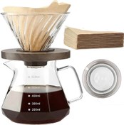 تصویر ست سرور دریپر کریستال با یک بسته فیلتر کاهی Pour Over Coffee Maker Set with Paper Filters