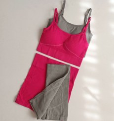 تصویر ست ورزشی زنانه نیمتنه و شورتک سیملس سایز ۳۶ تا ۴۲ 