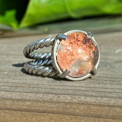 تصویر انگشتر نقره ۹۲۵ با سنگ‌کوارتز اقیانوسی زنانه و‌مردانه Handmade Silver ring with Dendritic agate stone