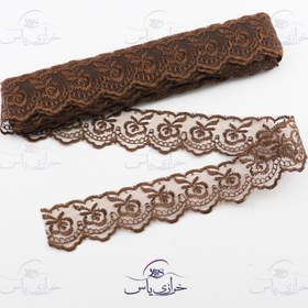 تصویر تور ارگانزا گل 4 سانت قهوه ای (توپ 10 یاردی) 