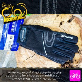 تصویر دستکش ورزشی دوچرخه سواری شیمانو مدل Wind Protector مشکی با خط خاکستری Shimano Bicycle Gloves Wind Protector 