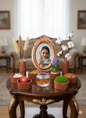 تصویر ست هفت سین لوکس ۹ پارچه مسی براق و شفاف نوروز ۱۴۰۵ با جنس سنگ مصنوعی 