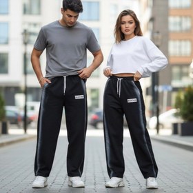 تصویر شلوار بگ گلکسی پنبه اسپرت نوار کنفی مشکی قد ۱۰۵ - 3XL 