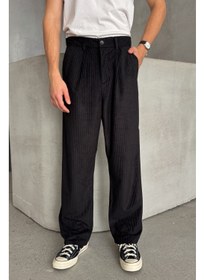 تصویر شلوار مخملی کمرگشاد با طرح پلیسه‌ای مردانه برند hyman Men's Pleated Baggy Pattern Velvet Trousers